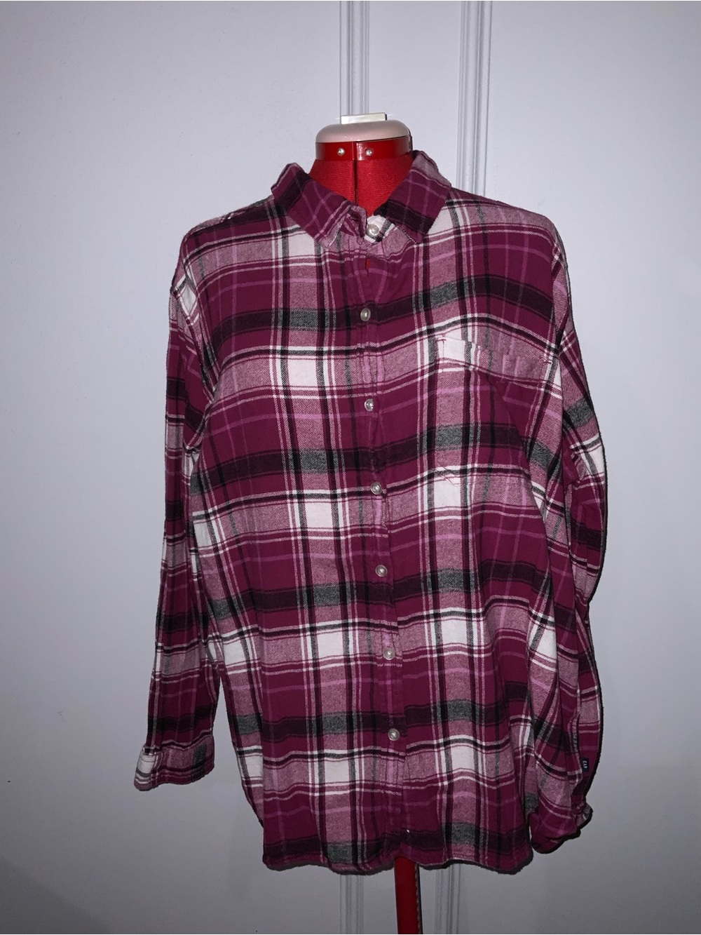 Gap Women’s Boyfriend Flannel  Pink Plaid Button-Up Shirt size XXL